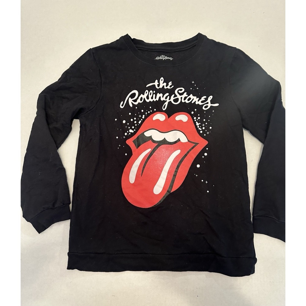 The Rolling Stones Hot Lips Logo Girls Black Sweatshirt Size 12